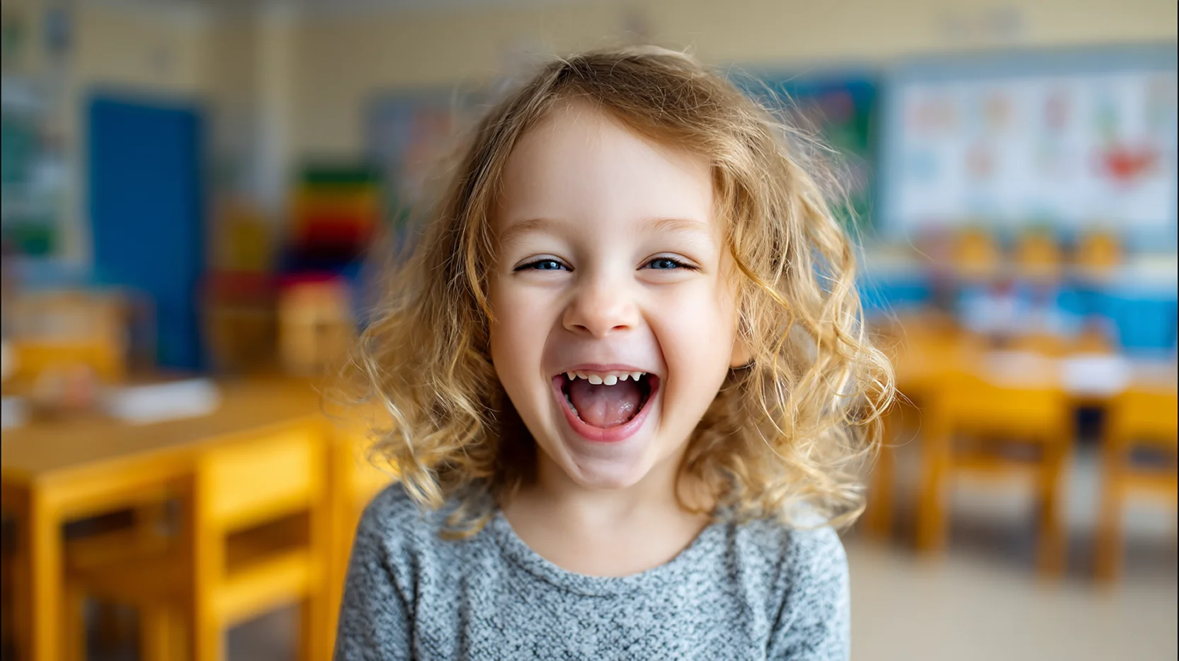 Ein Mädchen lacht in die Kamera