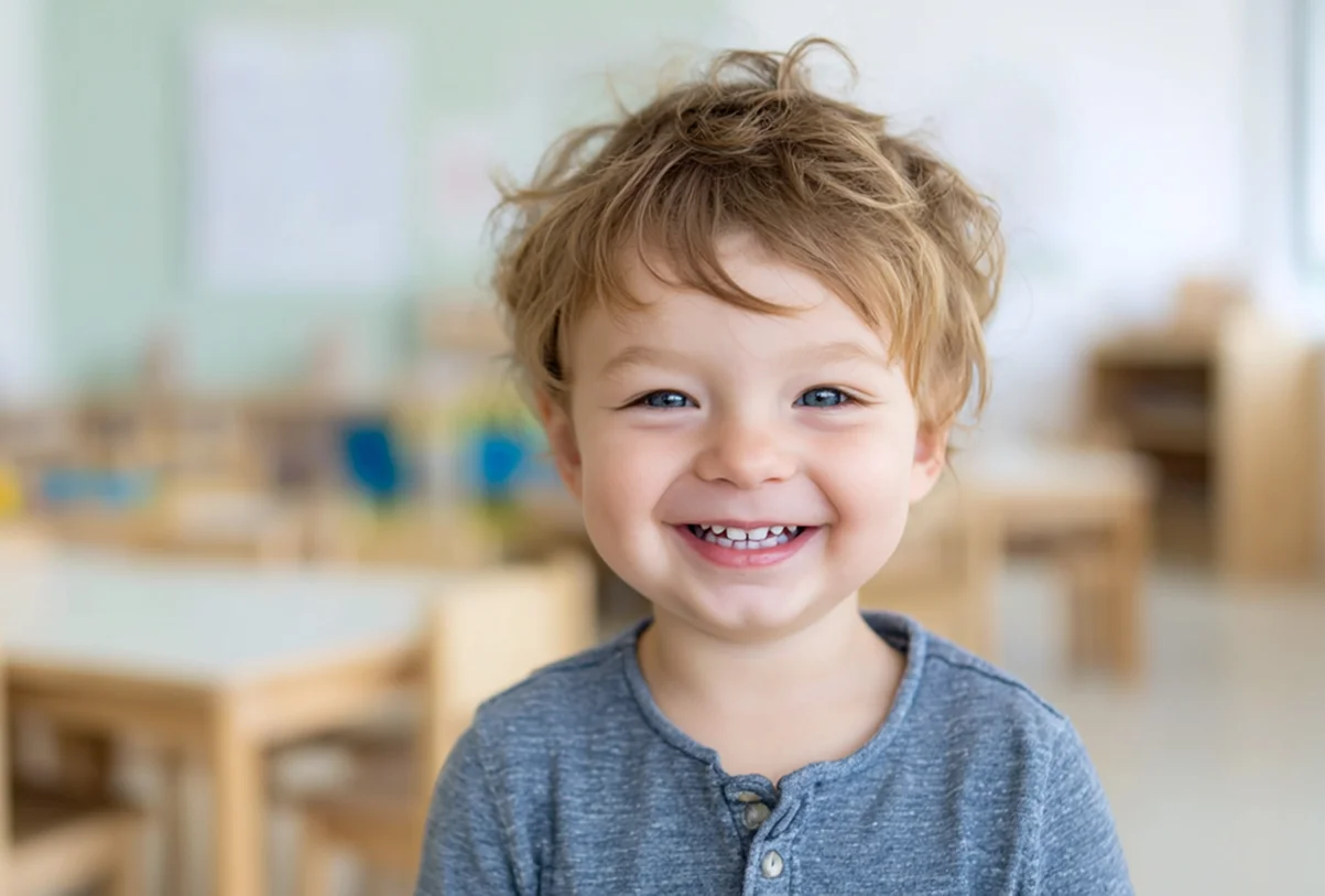 EIn lachender Junge schaut in die Kamera